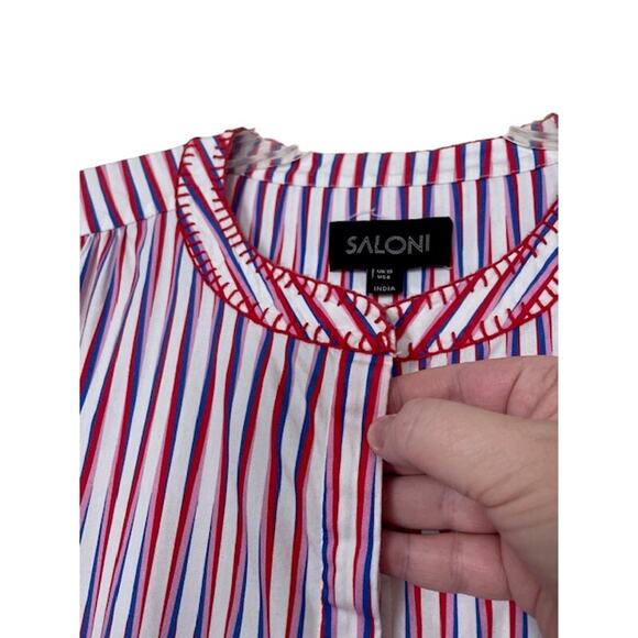 SALONI Ashley Mini Dress Optic Stripe Blue Pink Red Tiered Oversize Cotton Beach - Picture 7 of 16